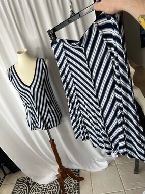 💙 Max Studio Striped Set | Sleeveless Top + Flowy Skirt | Size M